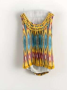 Tory Burch 100% Silk Top Womens Sz 12 Sleeveless Multicolor Sequin Detail Blouse